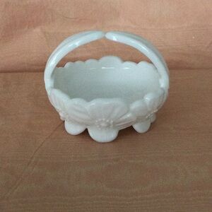 Vintage Milk Glass Basket with handle made in the 1970’s.